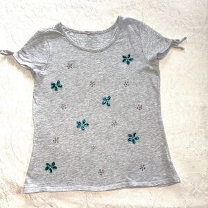 Justice Gray Tee with Teal Gem Flower Accents